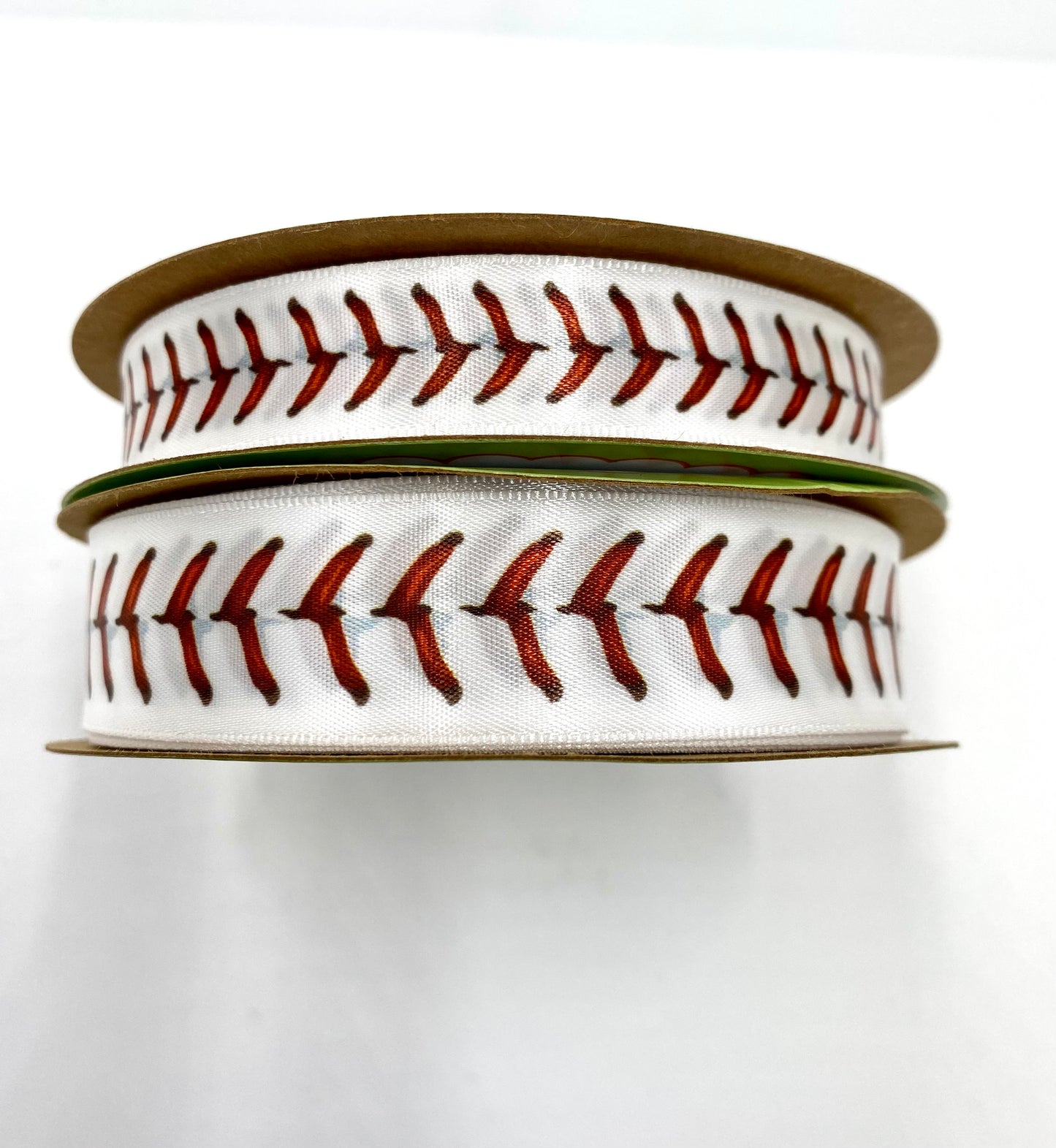 Baseball ribbon red baseball stitching printed on 5/8" and 7/8" white single face satin