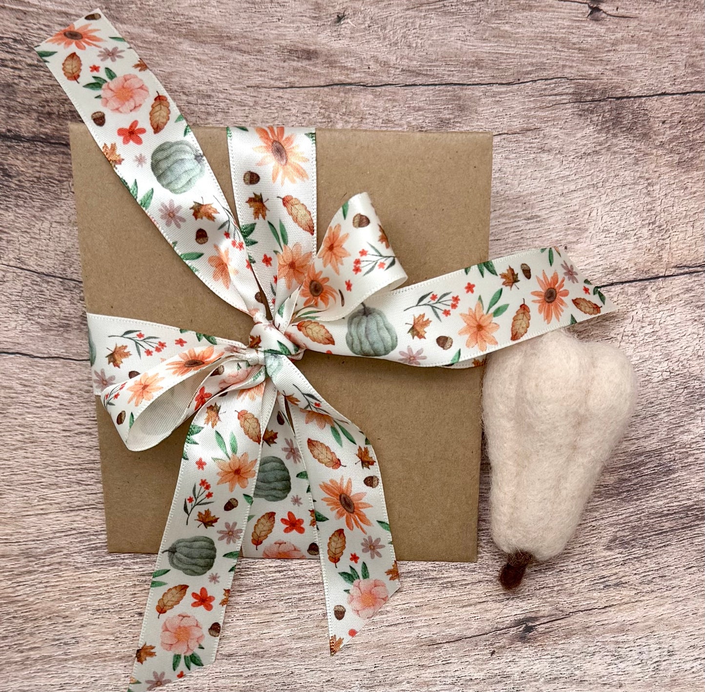 Fall Floral Ribbon with gourds, flowers and acorns for gift wrap, party decor and favors printed on 7/8" antique white satin