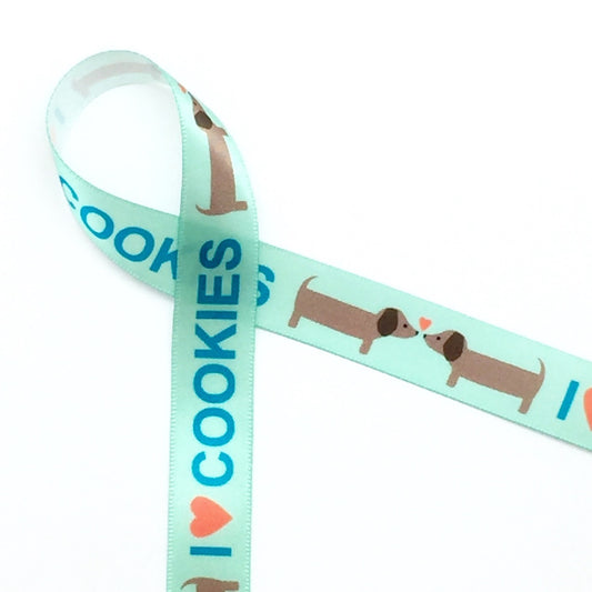 I (heart) Cookies in blue on a mint green background with two loving little dogs! Perfect for tying people or dog cookies!