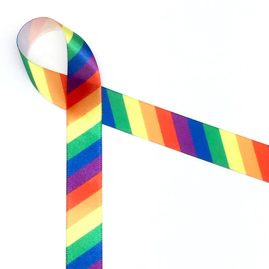 Rainbow Stripe Ribbon on 5/8" White Single Face Satin Ribbon