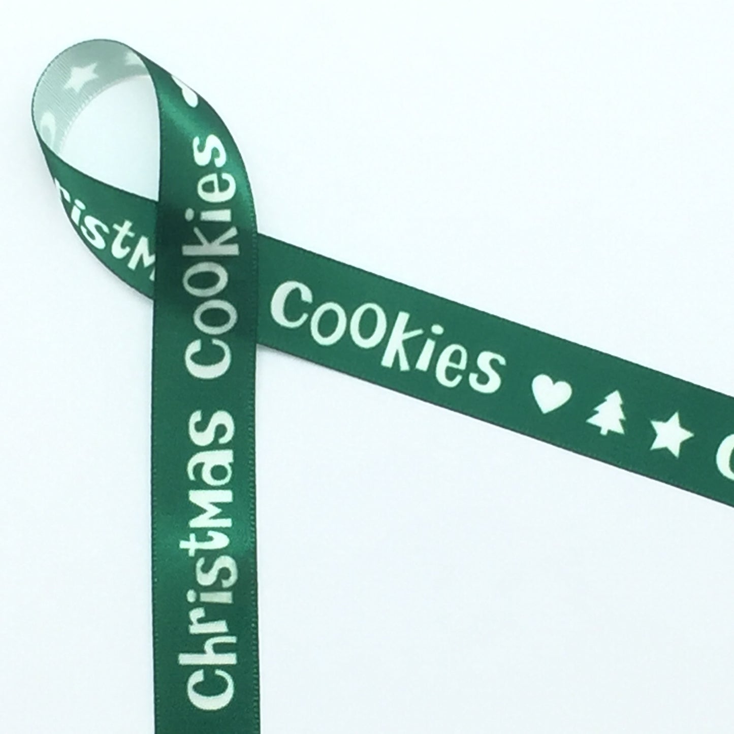 Christmas Cookies Ribbon in white with a Red or Green background on White 5/8" single face Satin