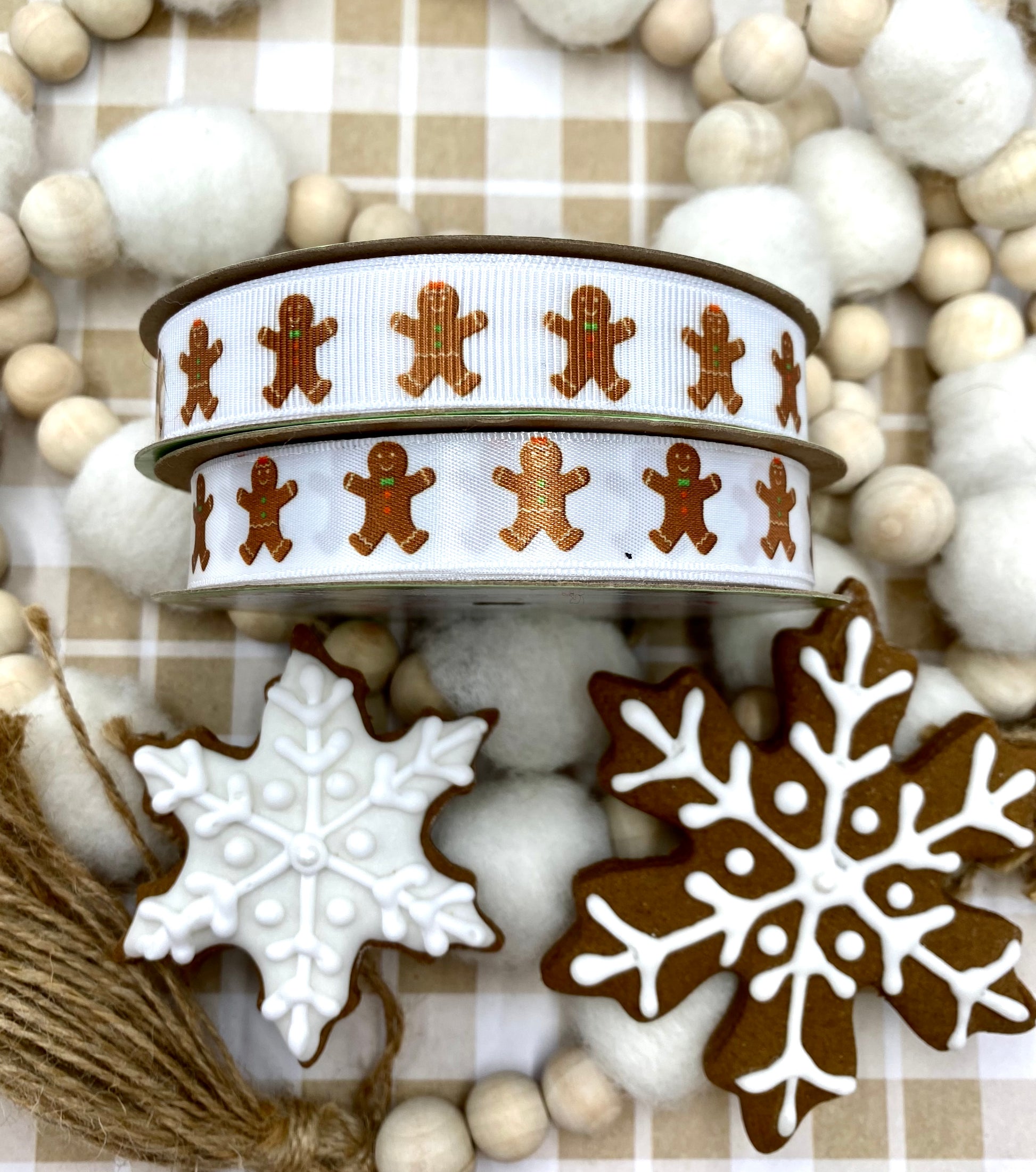 Gingerbread men of brown with red and green on 5/8