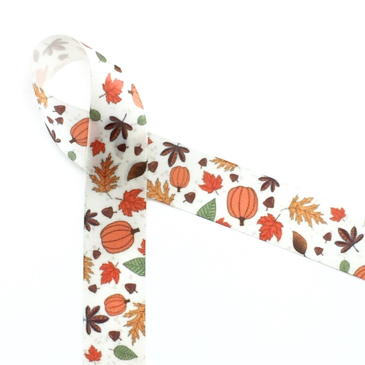 Happy Fall Ribbon Fall Season and Thanksgiving Falling Leaves with Pumpkins