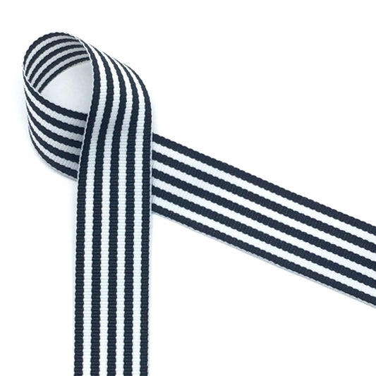 Navy blue and white woven ribbon in 7/8" width, 10 yards