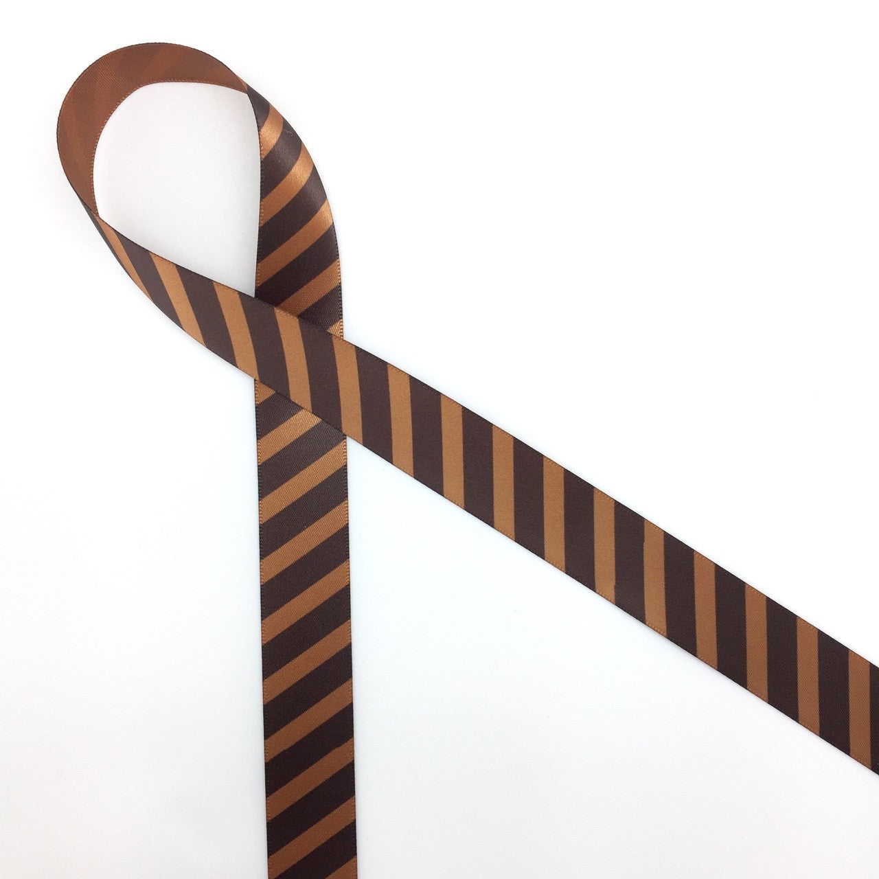 Chocolate stripes on brown 7/8" single face satin ribbon, 10 Yards