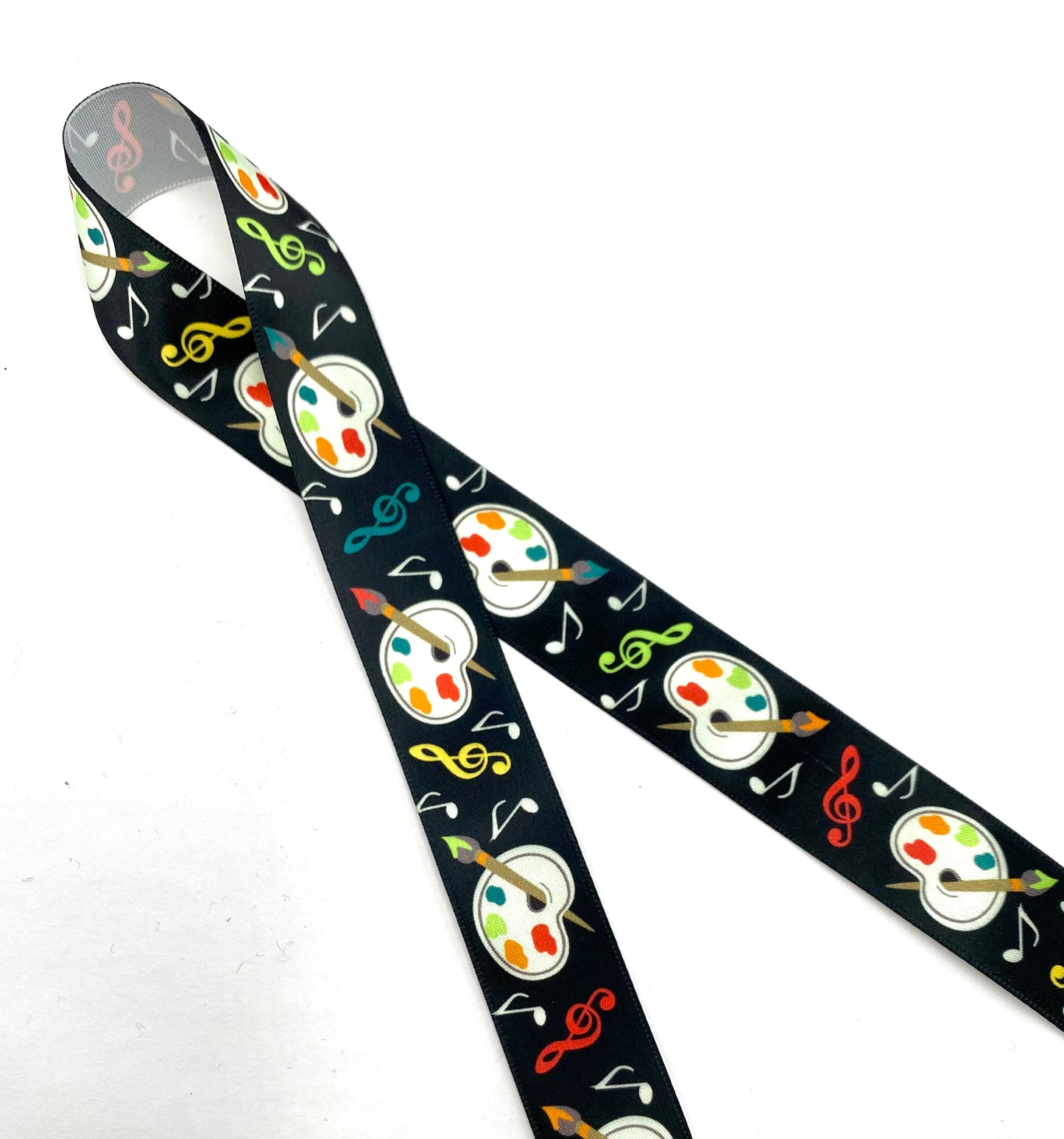 Art and Music Ribbon printed on 5/8" and 7/8" white single face satin