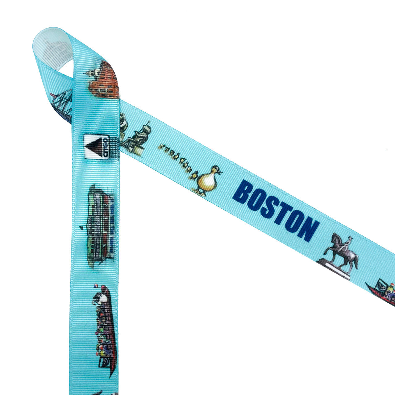 Boston landmark ribbon featuring many of the prominent landmarks of the city printed on 7/8" white grosgrain ribbon is the perfect ribbon for gift wrap, wedding favors, packaging and gift baskets with a Boston theme. This is a fun ribbon for head bands, hair bows and welcome bags too! All our ribbon is designed and printed in the USA
