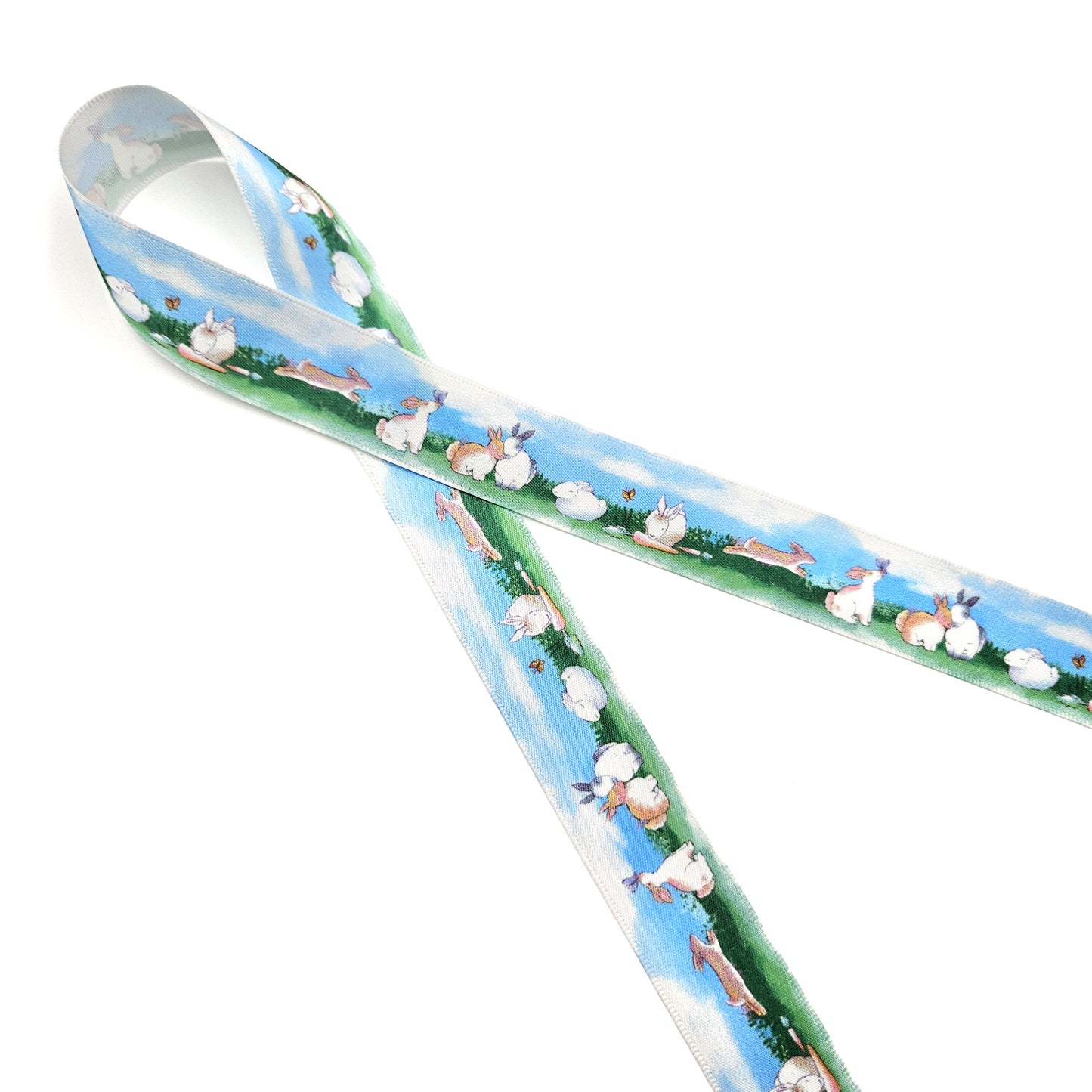 Bunny Ribbon for Easter and Spring printed on 7/8" white single face satin