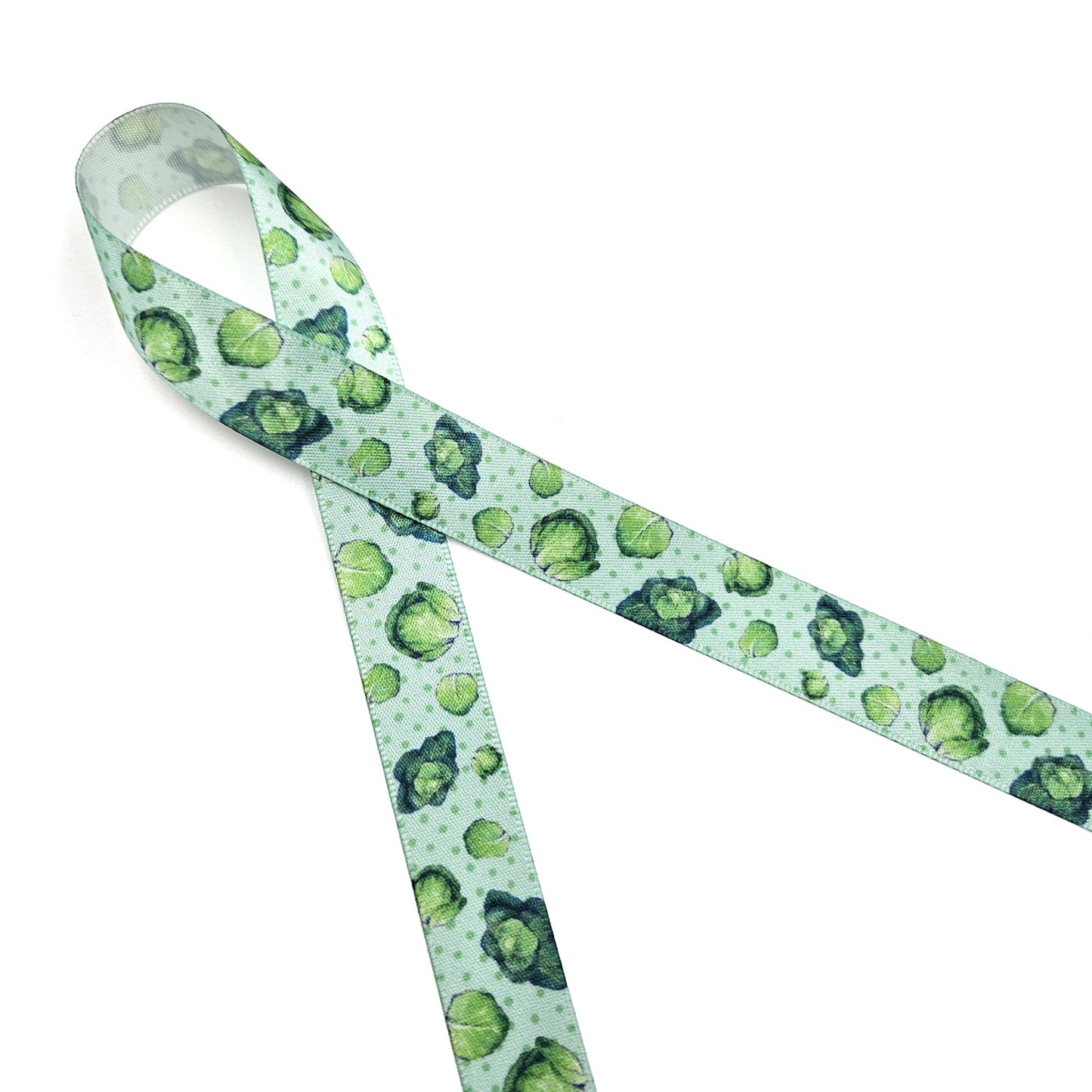Cabbage Ribbon for Spring crafts, food crafts, gift wrap, gift baskets, sewing and quilting printed on 5/8" white satin