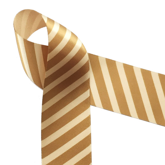 Caramel rep stripes on 1.5" gold single face satin ribbon, 10 yards