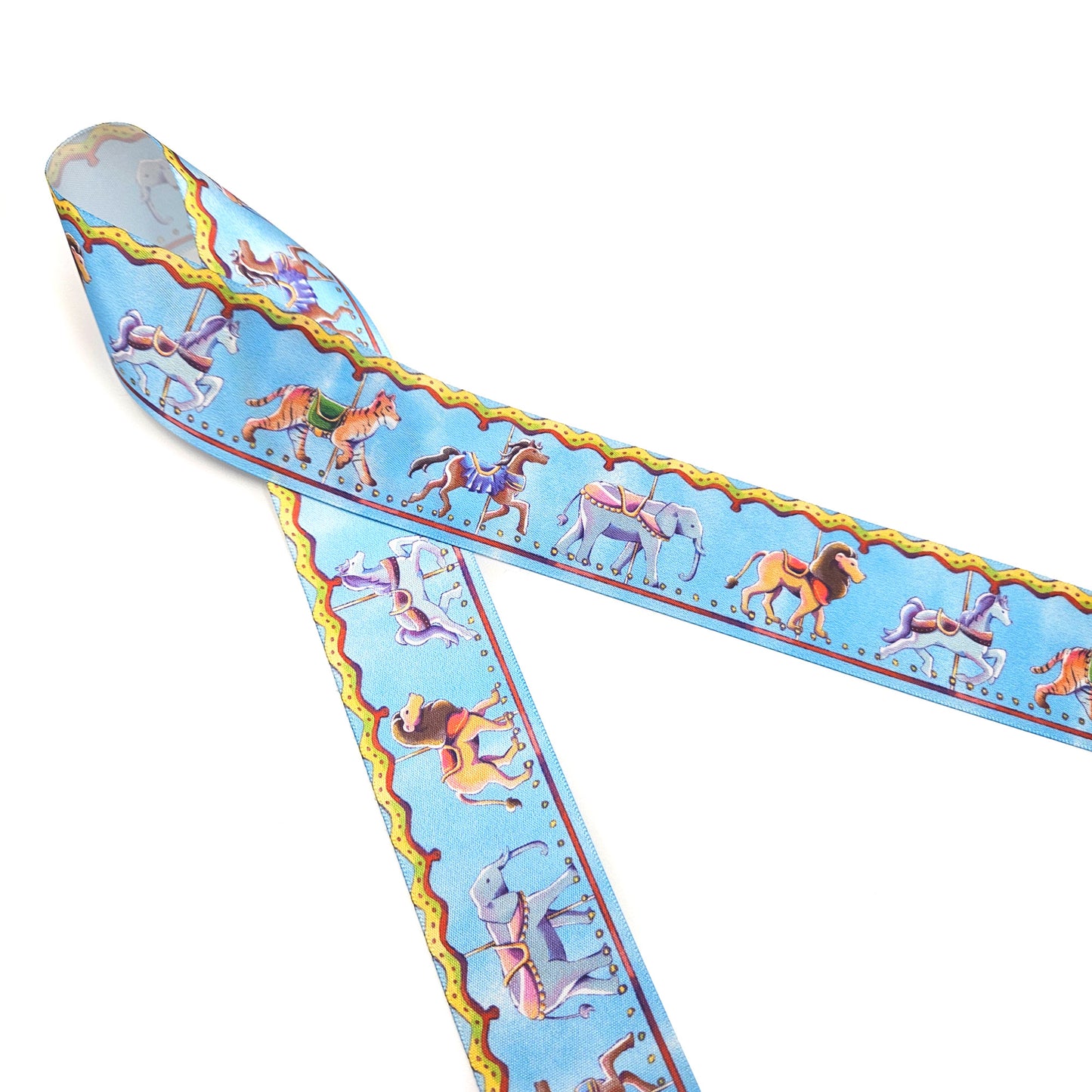 Carousel Ribbon with Darby Horses and circus animals printed on 1.5" satin and grosgrain