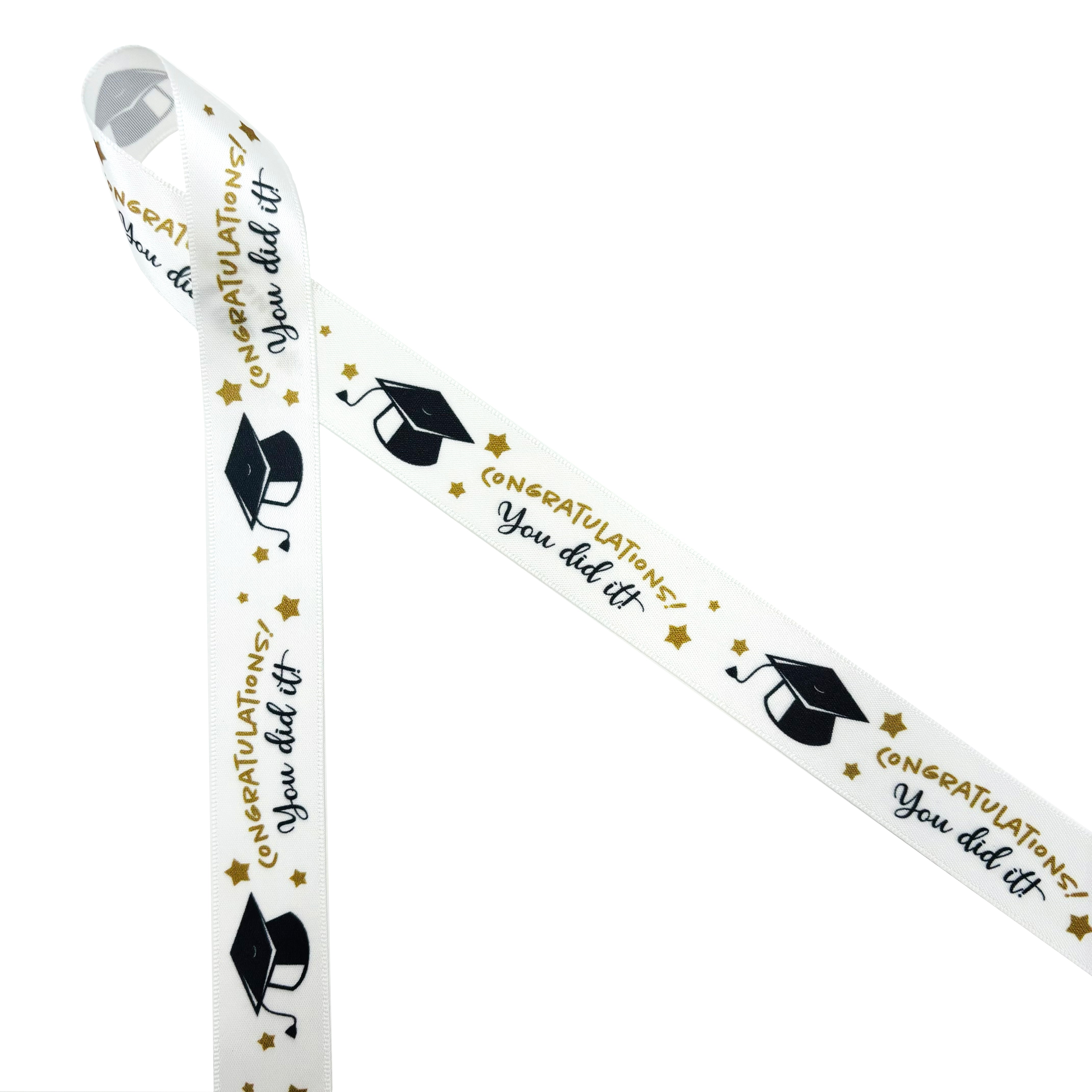 Graduation Ribbon You Did It printed in gold and black with gold stars