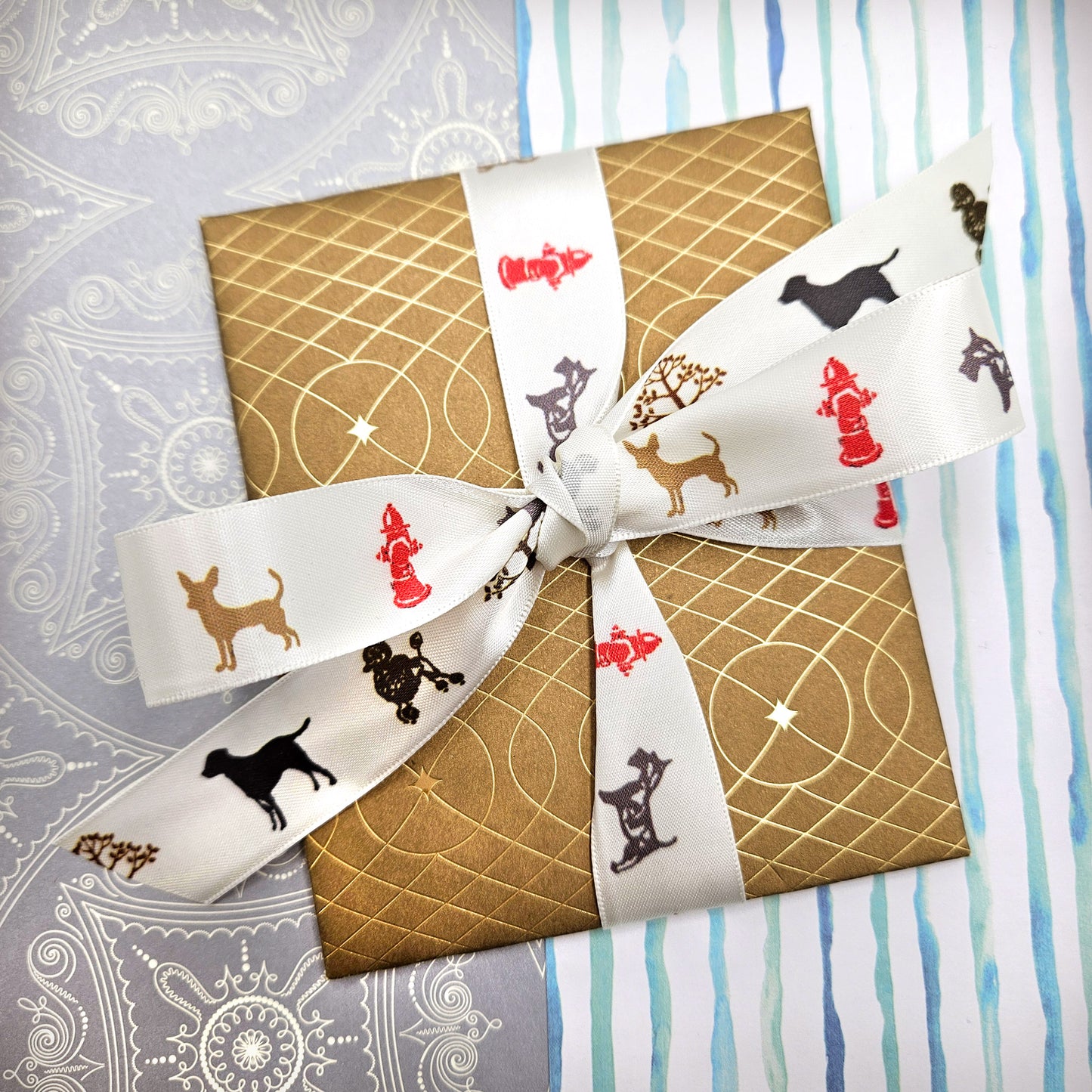 Dogs  on Parade Ribbon on 7/8" Antique white Single Face Satin ribbon