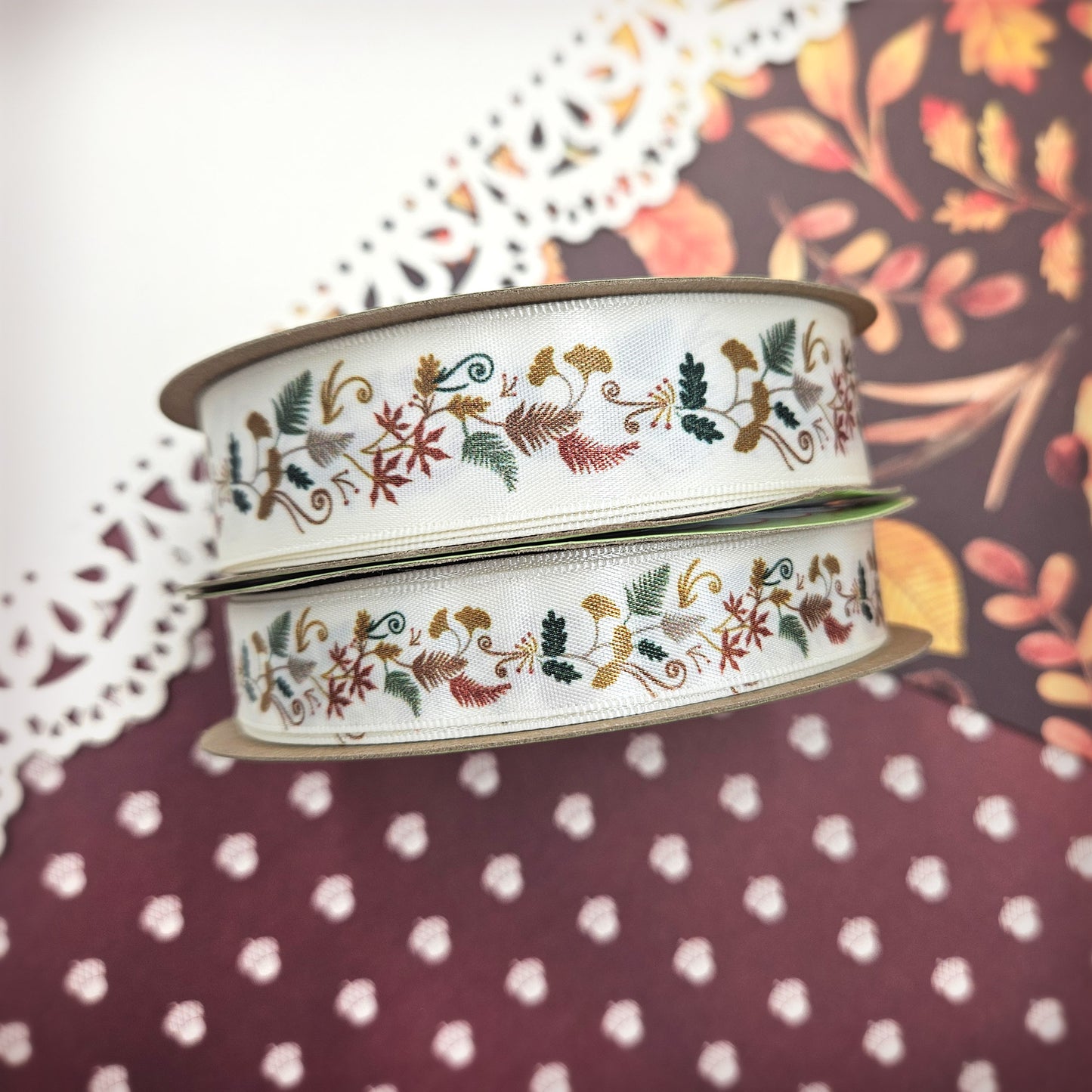 Fall Floral Garland  design satin ribbon printed on 5/8" and 7/8" antique white for crafts, sewing, gifts , party favors, candy and decor