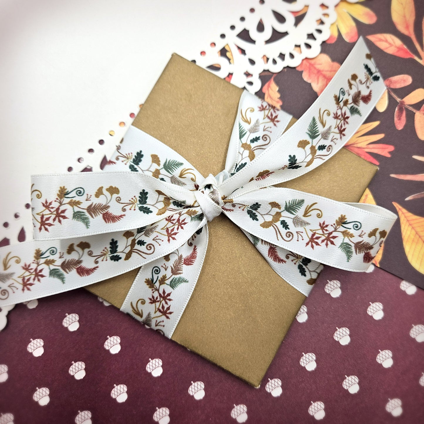 Fall Floral Garland  design satin ribbon printed on 5/8" and 7/8" antique white for crafts, sewing, gifts , party favors, candy and decor