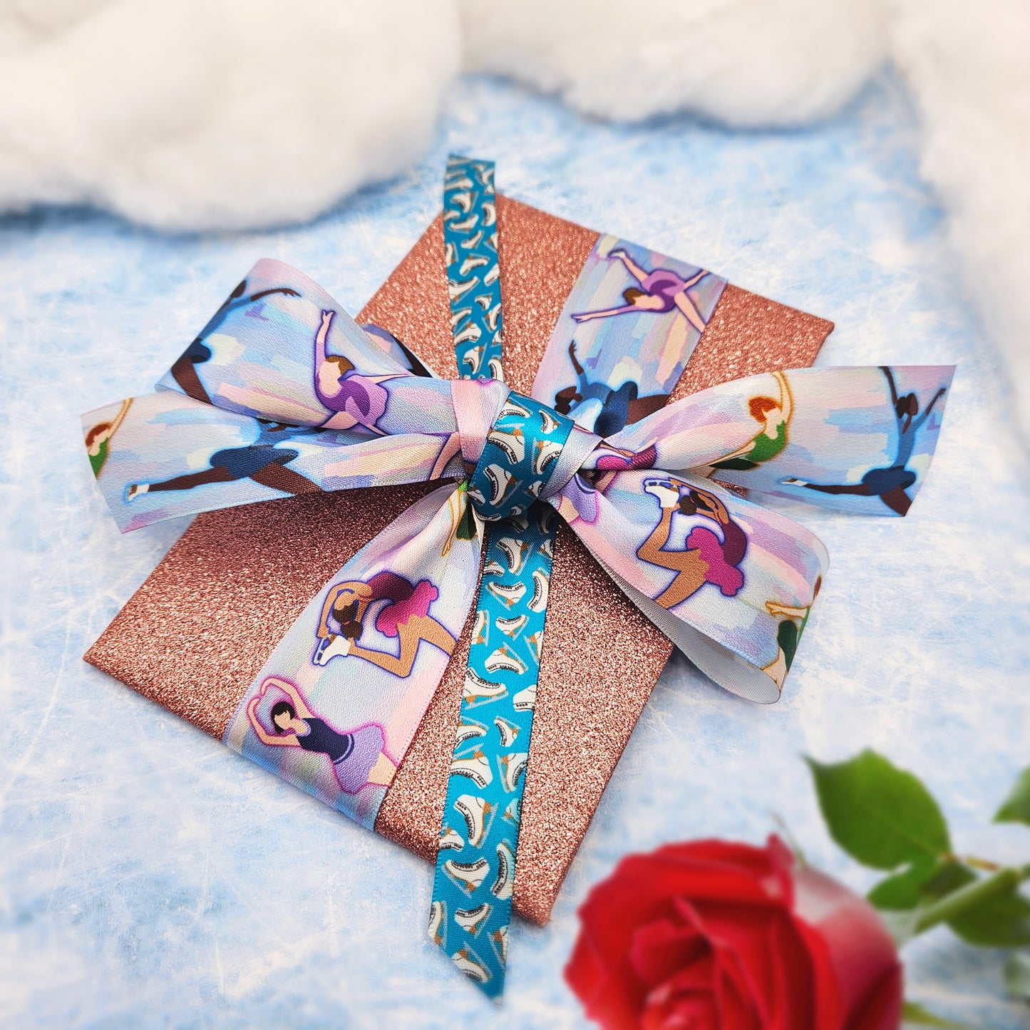 Figure Skater ribbon Skaters in watercolor pastels printed on 7/8" and 1.5" White single face satin satin