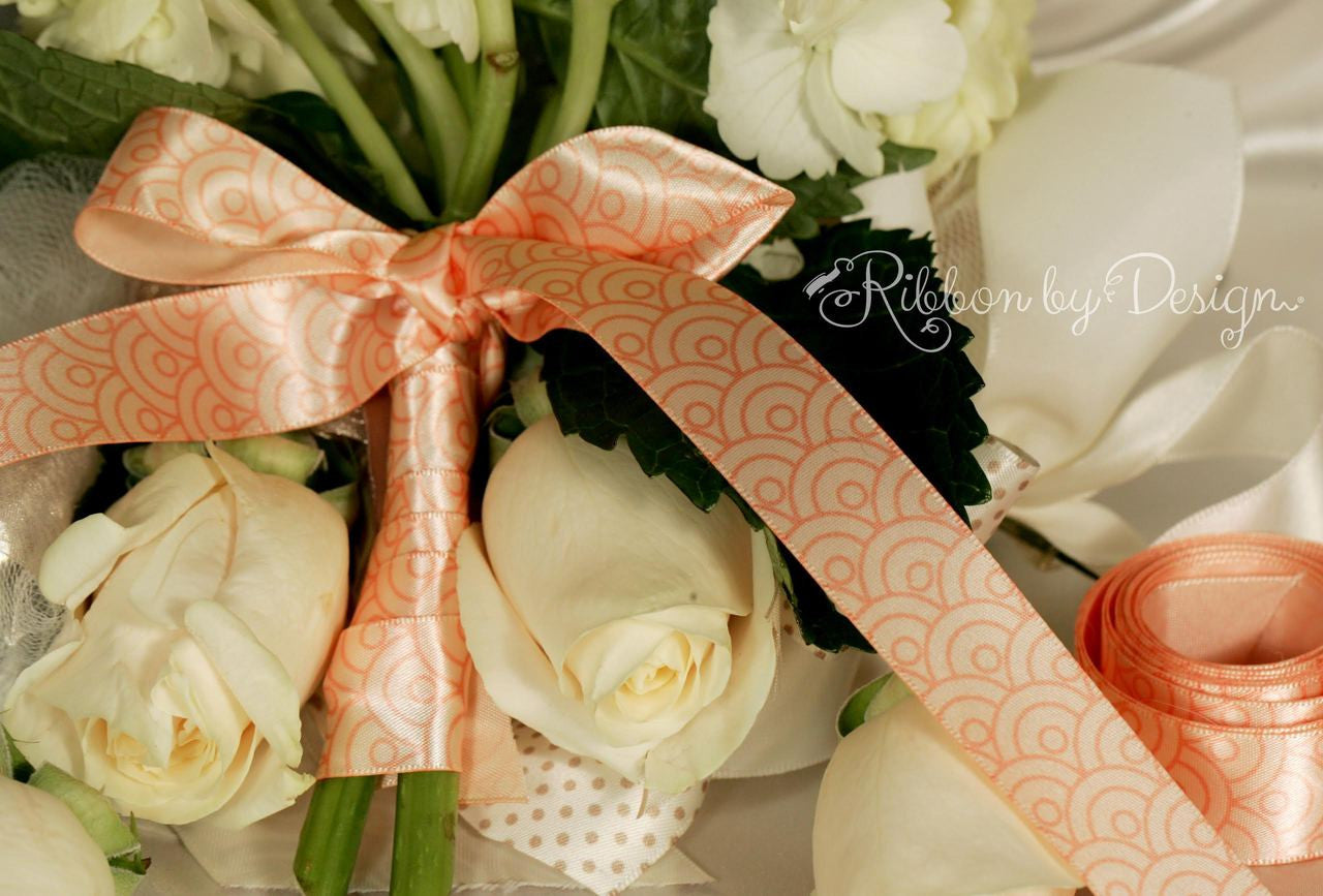 Coral and Lt. peach fish scale pattern ties this floral nosegay beautifully!