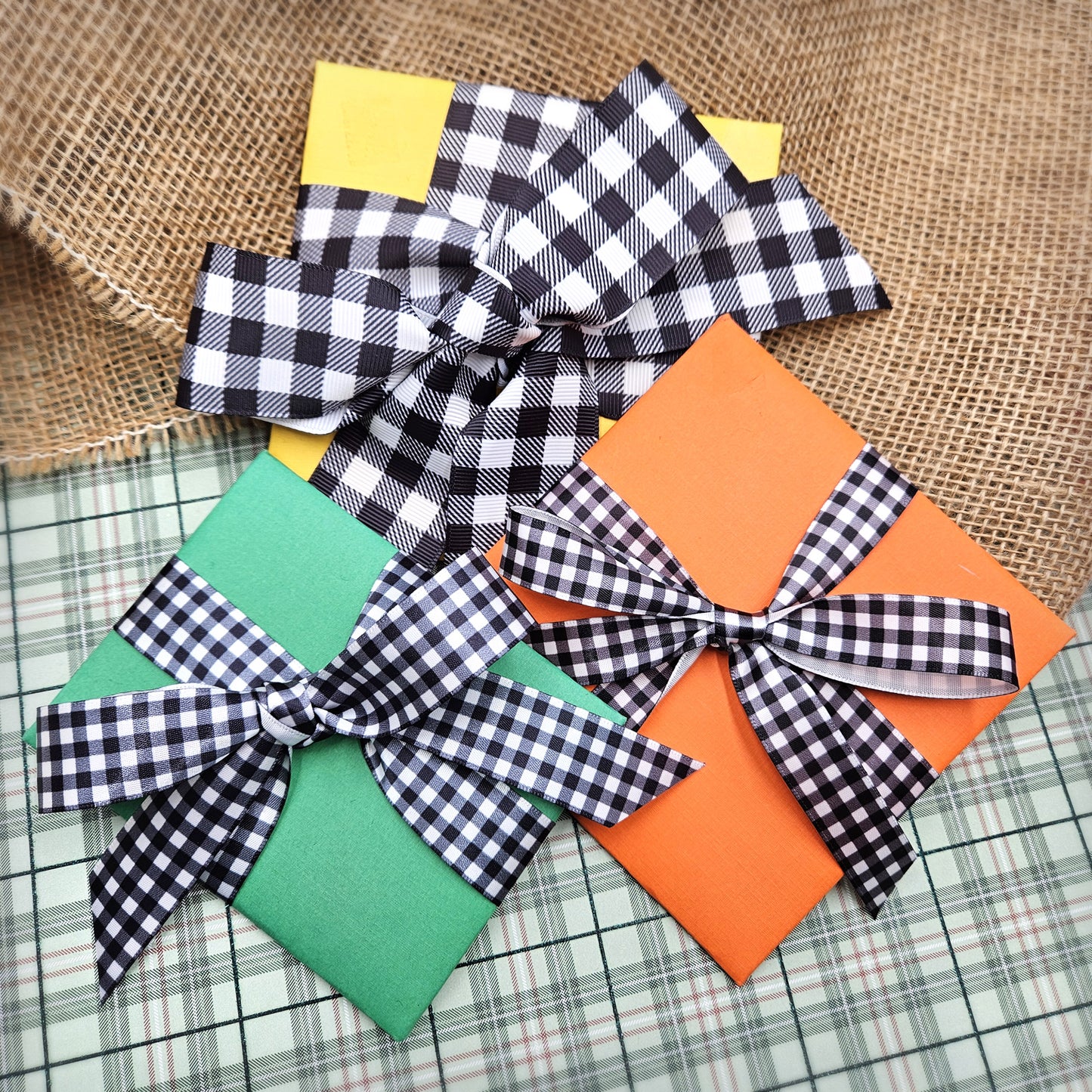 Gingham Check Ribbon in black on 7/8" white single face satin