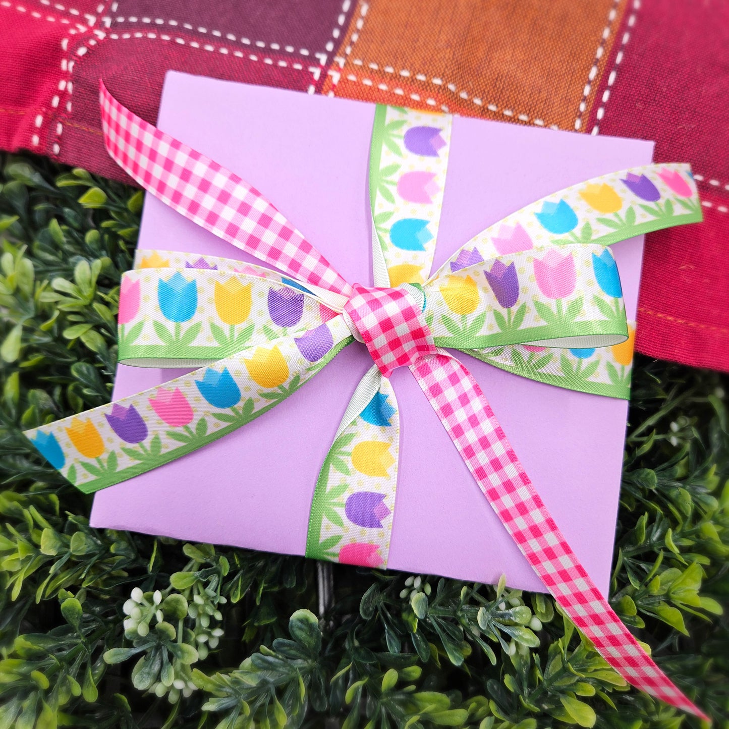 Hot Pink Gingham ribbon printed on 5/8"white single face satin