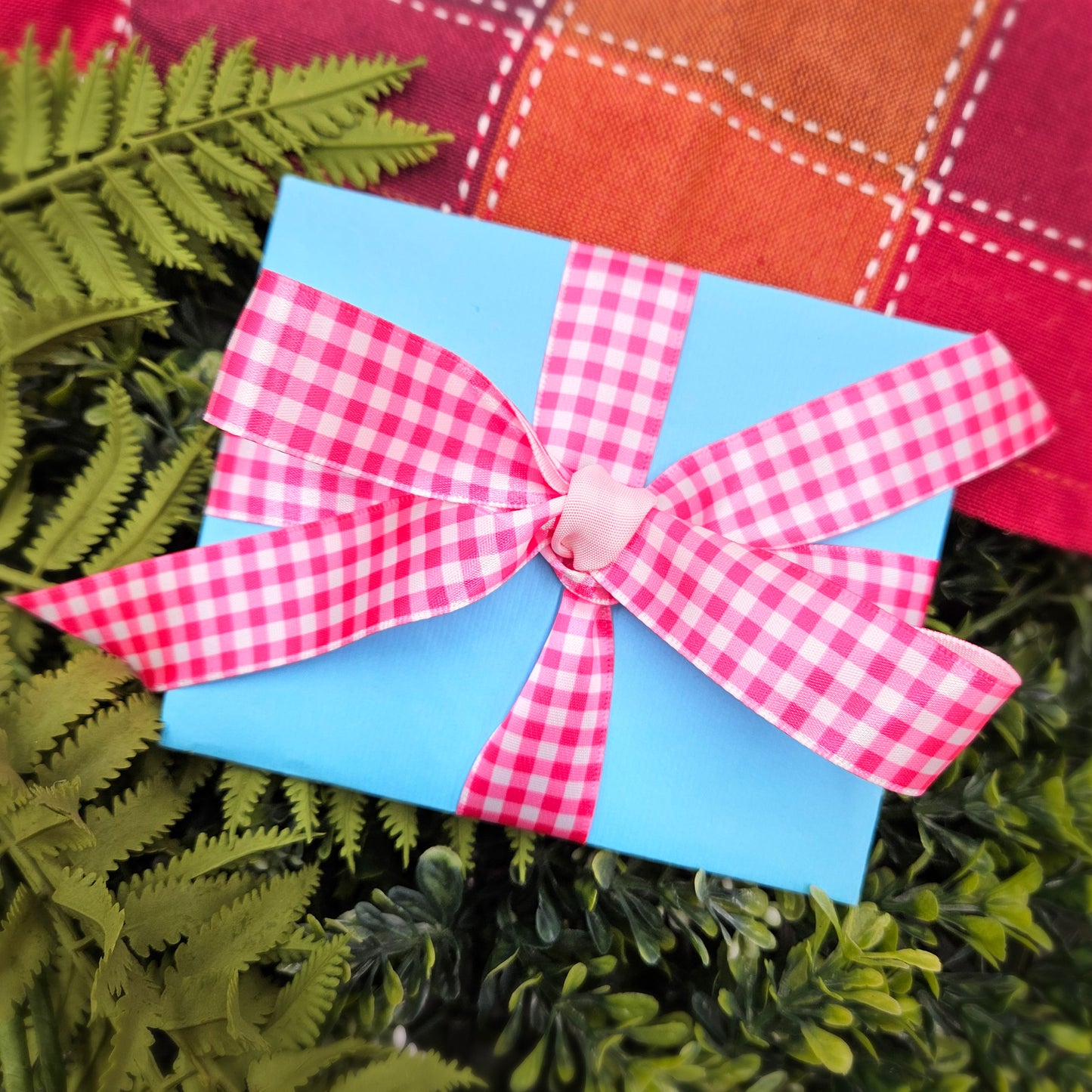 Hot Pink Gingham ribbon printed on 7/8"white single face satin