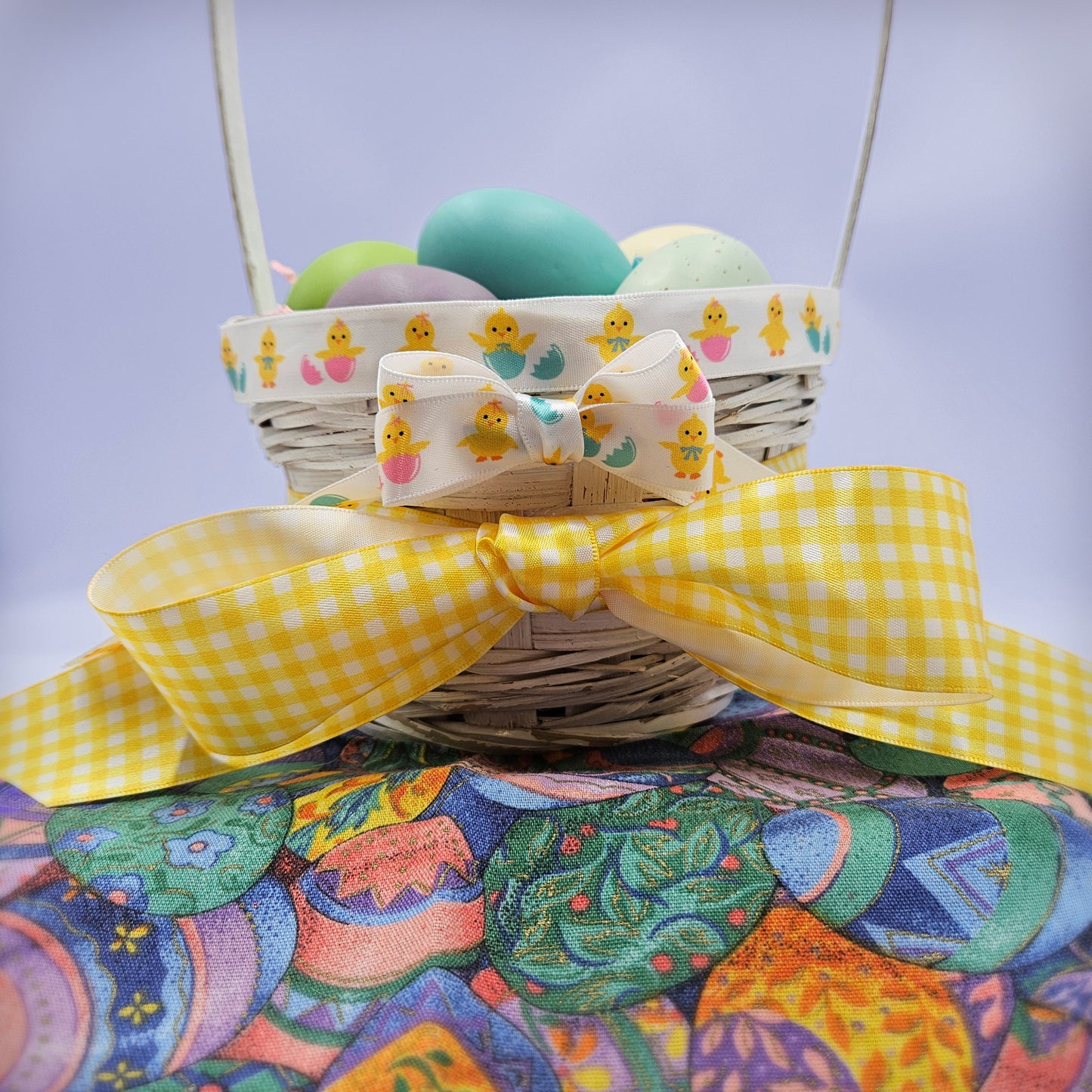 Yellow Gingham check ribbon on 1.5" white single face satin