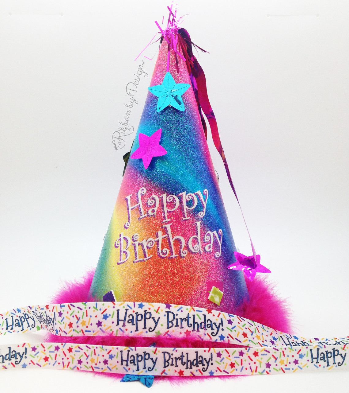 Happy Birthday Ribbon with Sprinkles on White 5/8" Single Face Satin Ribbon
