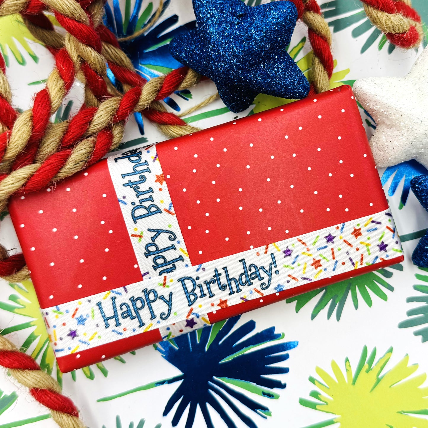 Happy Birthday Ribbon with Sprinkles on White 5/8" Single Face Satin Ribbon