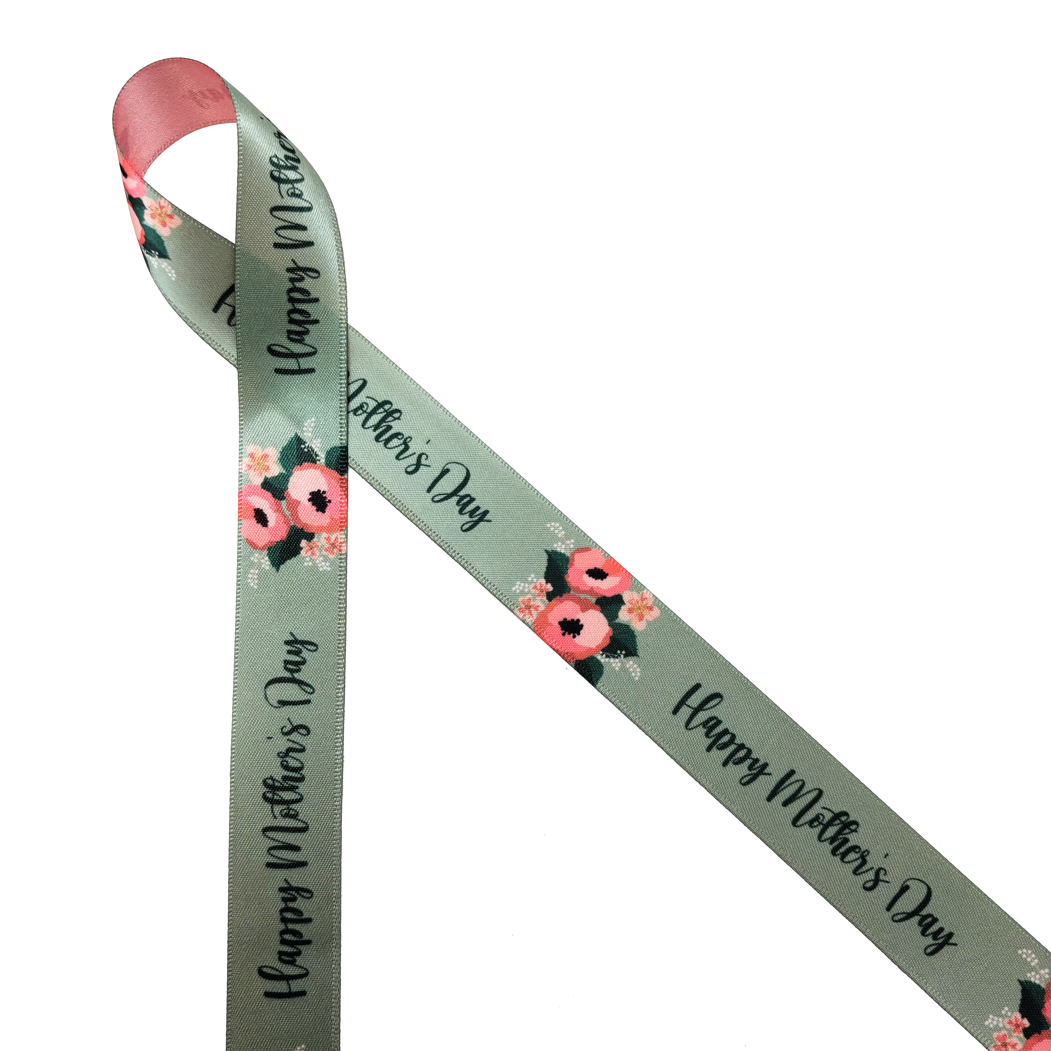 Happy Mother's Day Ribbon coral flowers with Happy Mother's Day on a s