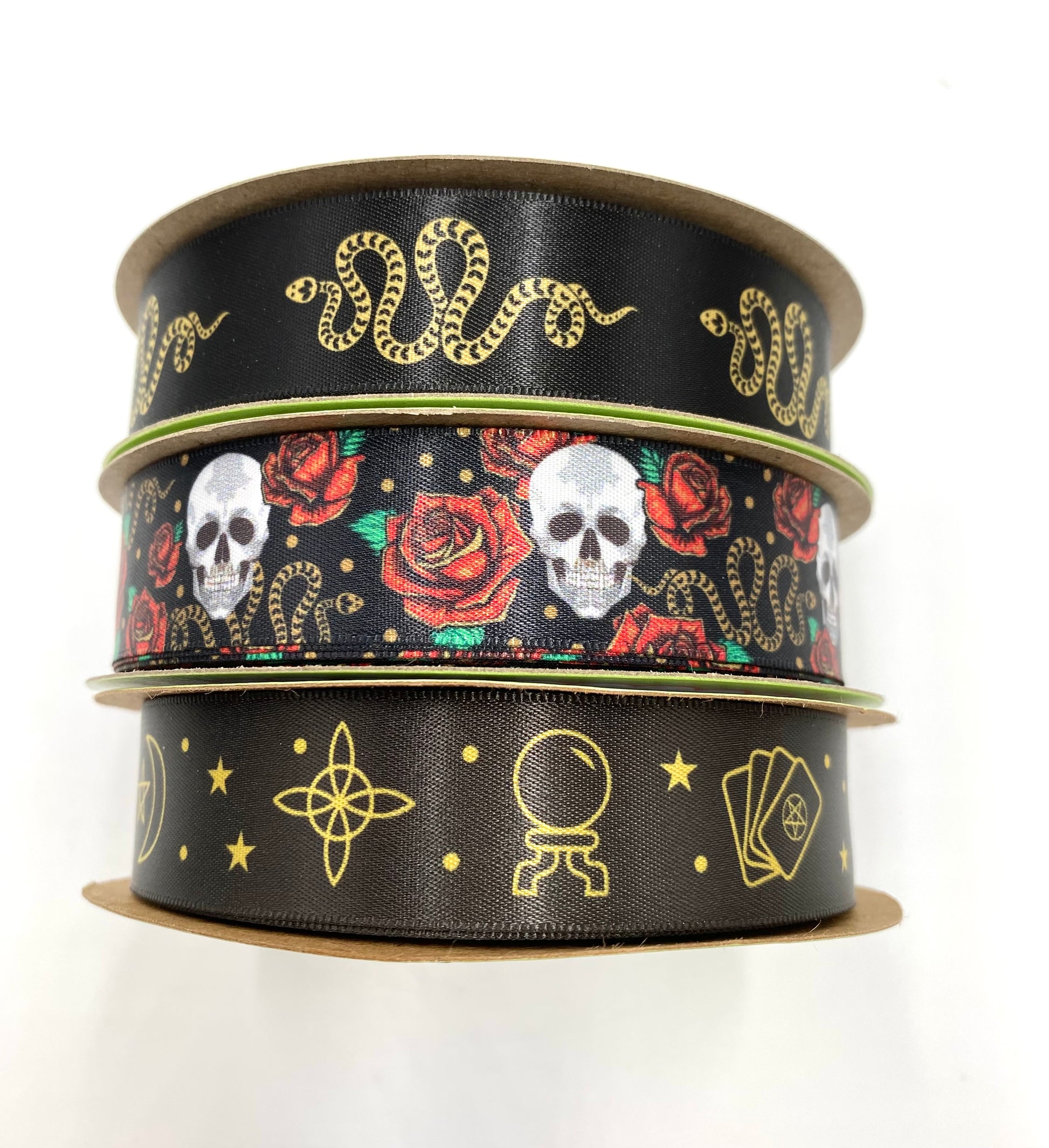 Snake Ribbon gold snakes slithering on a black background printed on 7