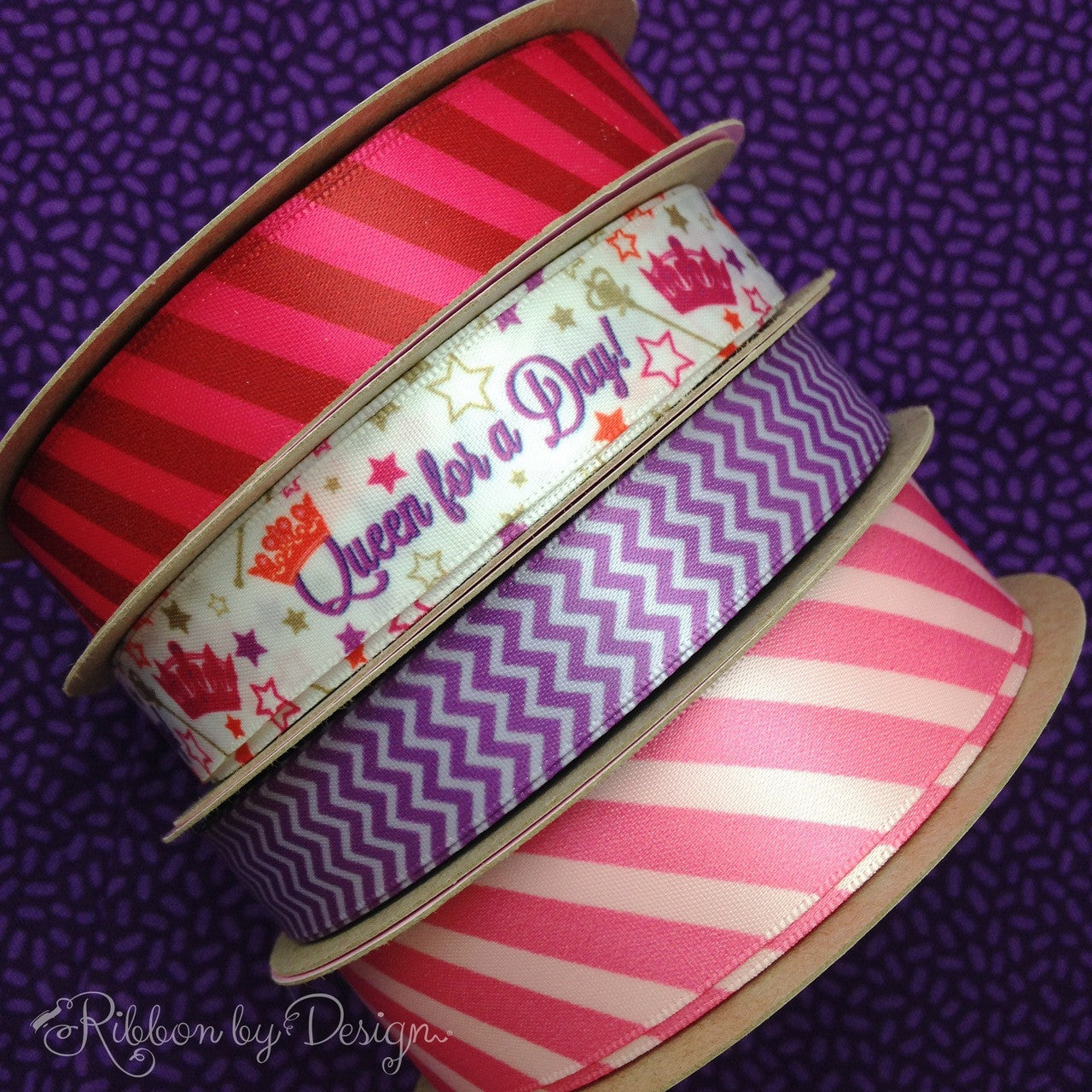 Mixing our patterns is a great way to enhance packaging! Queen for a Day will mix well with pink on pink stripes or lavender chevron for a great Mother's Day gift look!