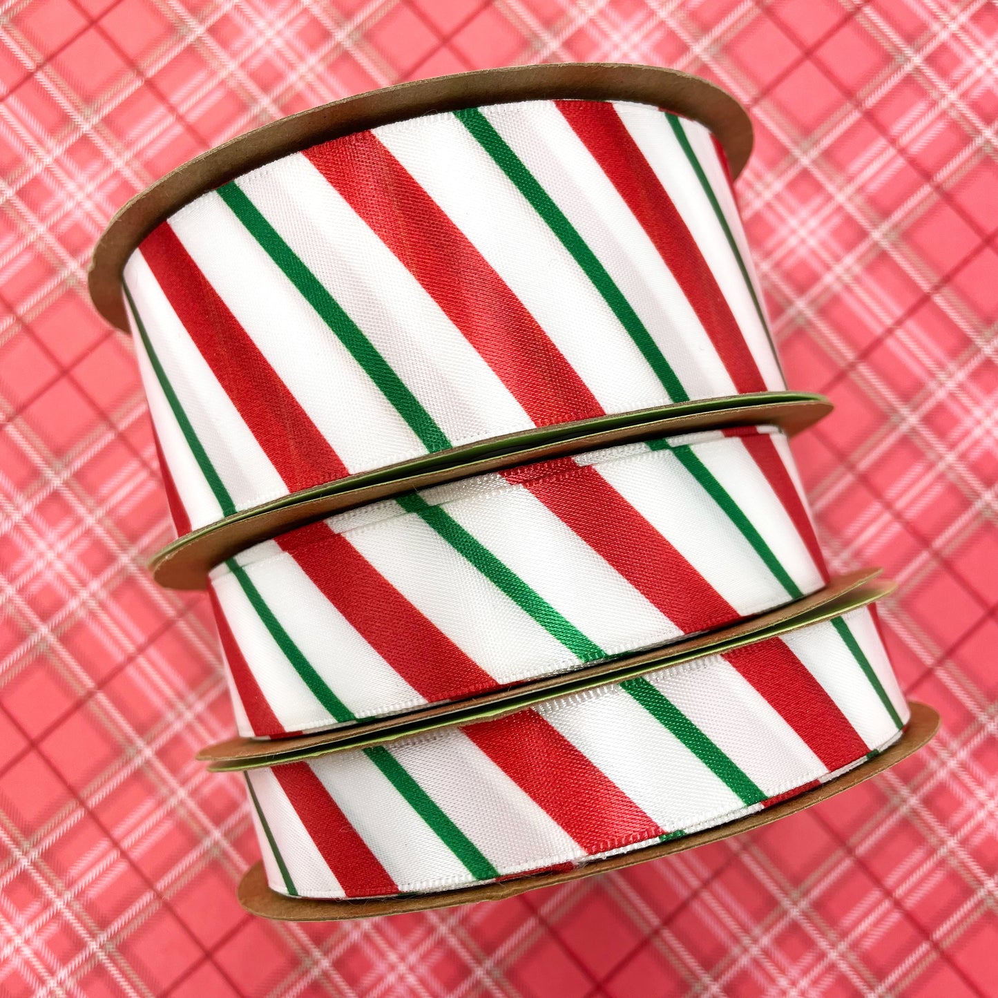 Red and green stripe, Christmas, Satin Ribbon