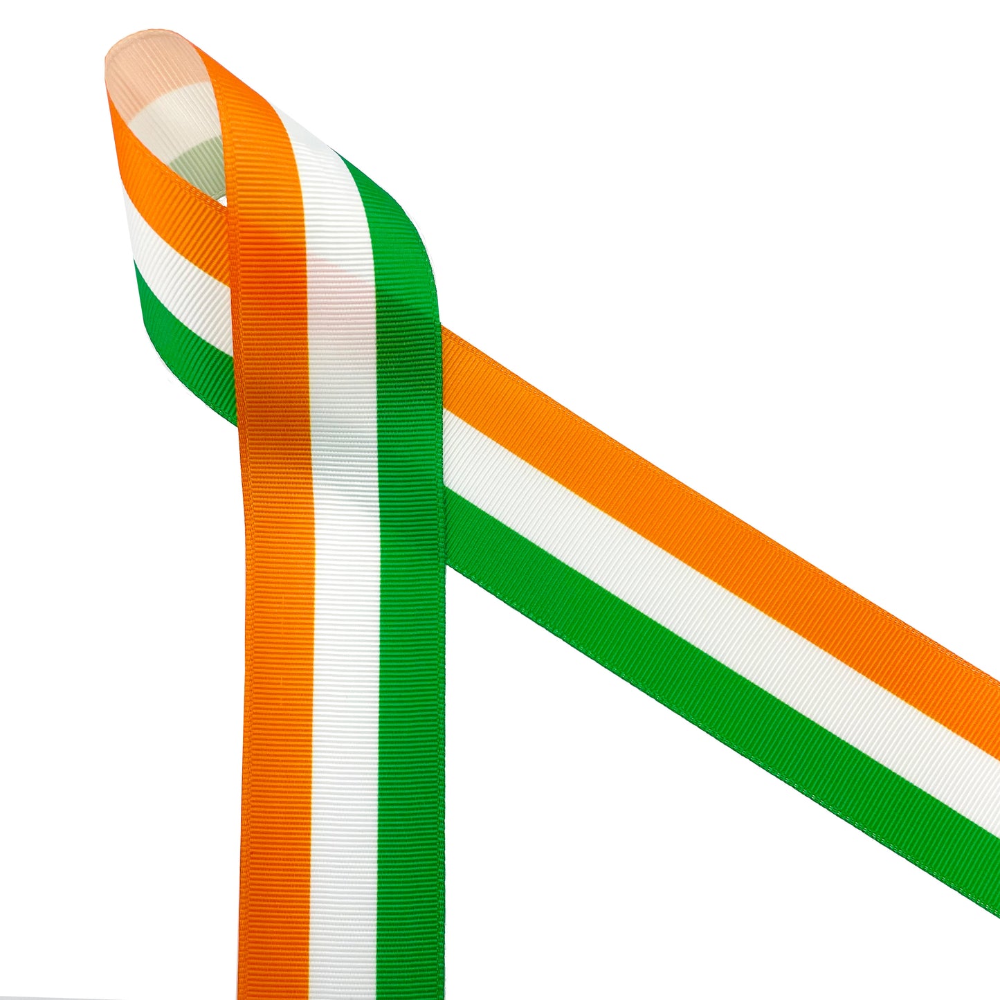 Irish Flag Ribbon of orange, green and white stripes on 7/8 white  grosgrain ribbon, 10 Yards