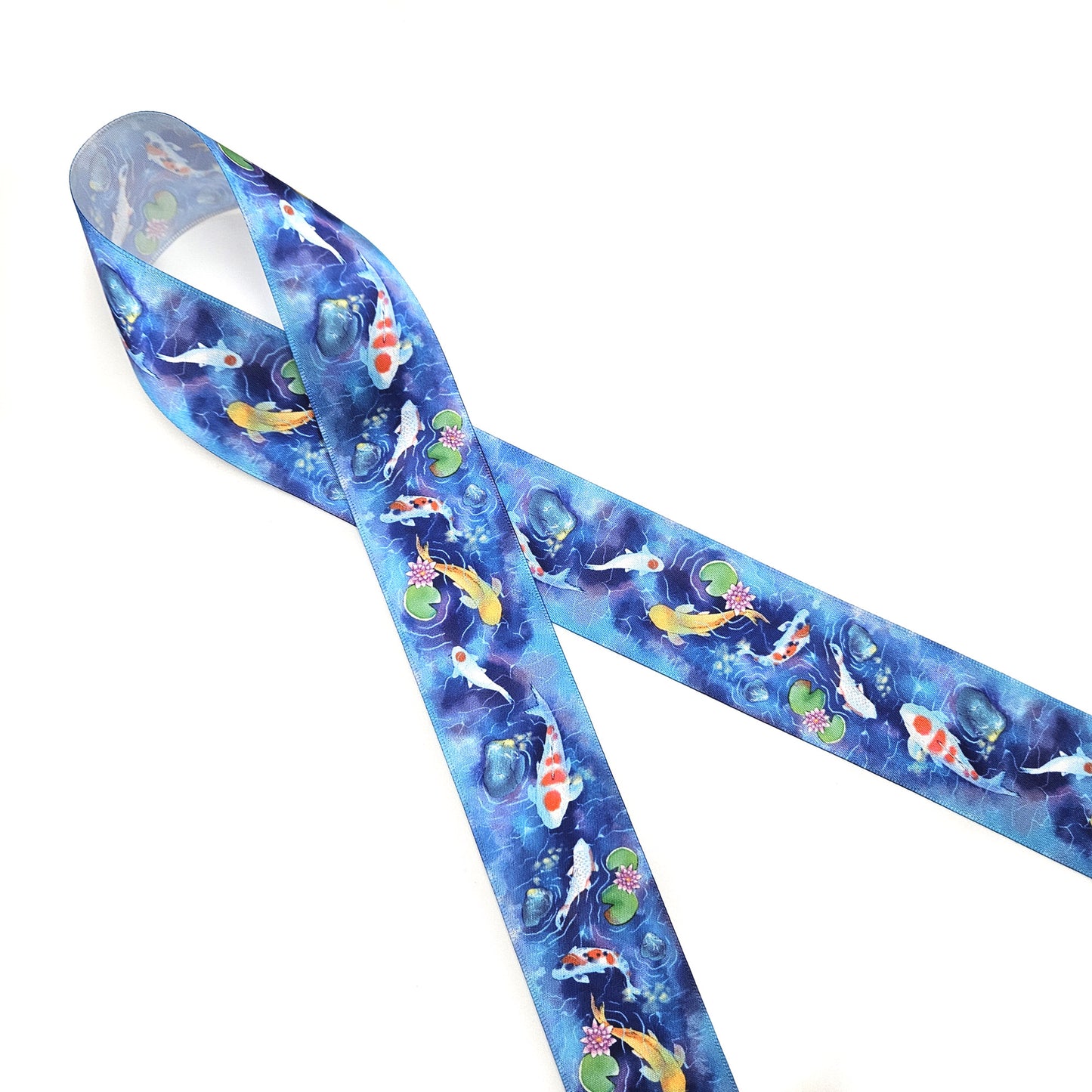 Koi Fish Ribbon colorful Carp fish for gift wrap, gift baskets and crafts printed on 1.5" white single face satin