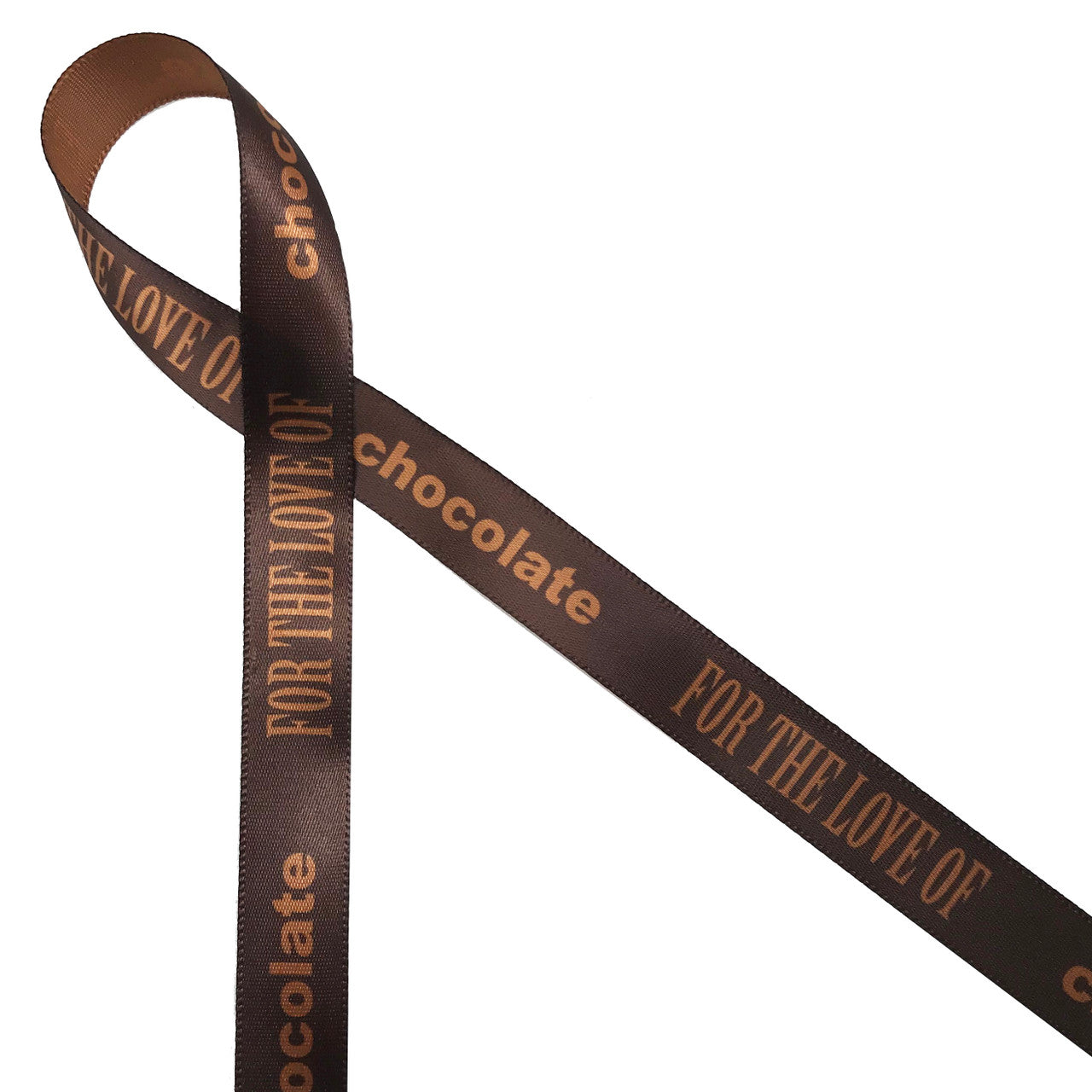 Chocolate lovers will delight in our For the Love of Chocolate ribbon printed on 5/8" dijon gold single face satin ribbon. This is the ideal ribbon for chocolatiers, candy shops, candy makers and Valentine's Day. Be sure to have this ribbon on hand for craft and quilting projects too! All our ribbon is designed and printed in the USA