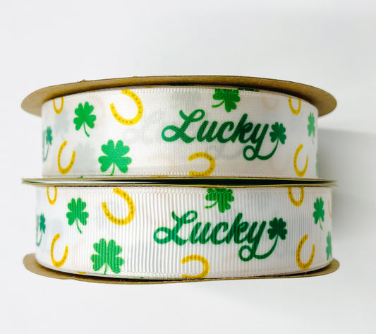 Our Lucky ribbon comes in satin and grosgrain!