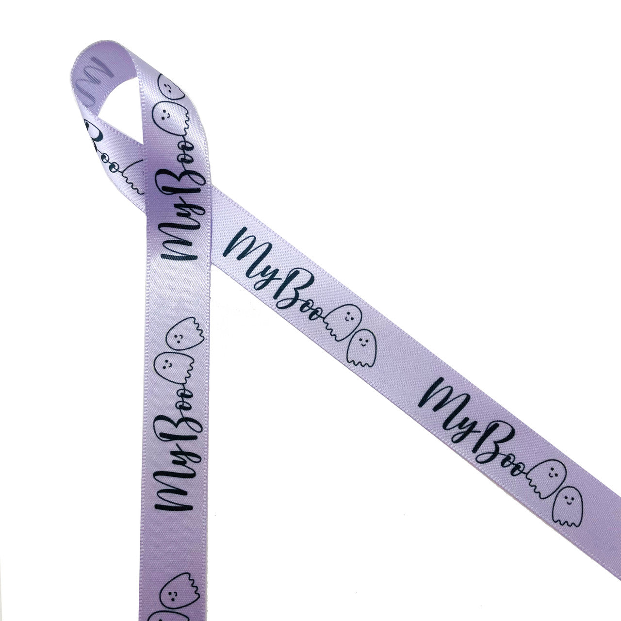 My Boo Halloween ribbon with black script and sweet ghost printed on 5