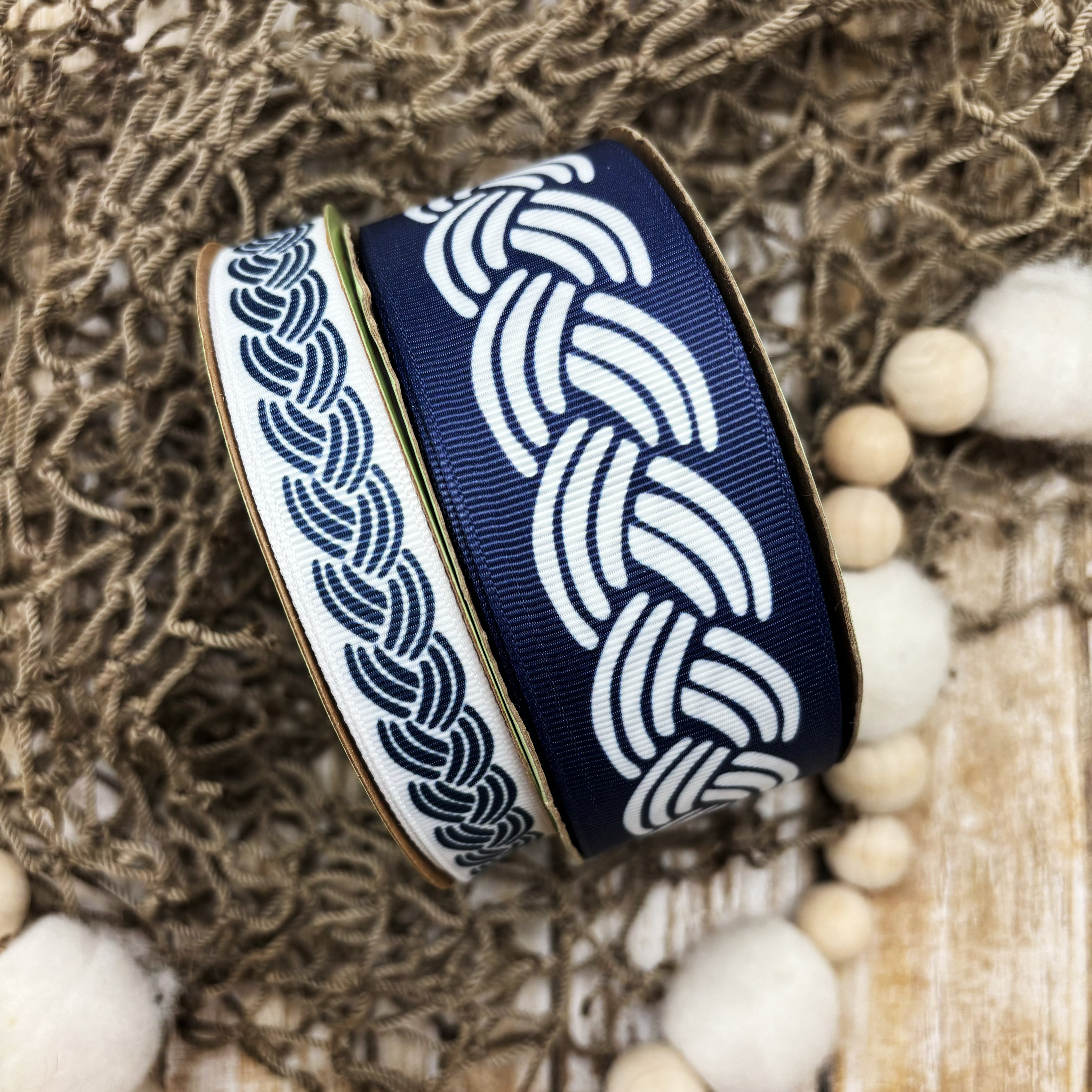 Nautical rope design on a navy blue background printed on 1.5