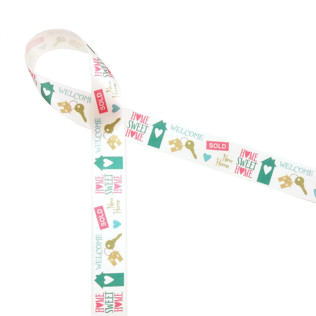 Welcome Home word block ribbon expresses all the sentiments of moving to a new place!