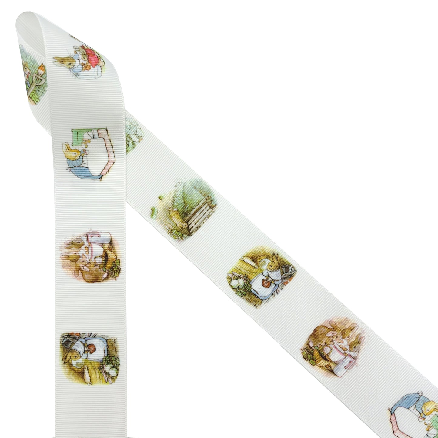 Bunny ribbon, rabbits in a blue jacket of storybook fame printed on 1.