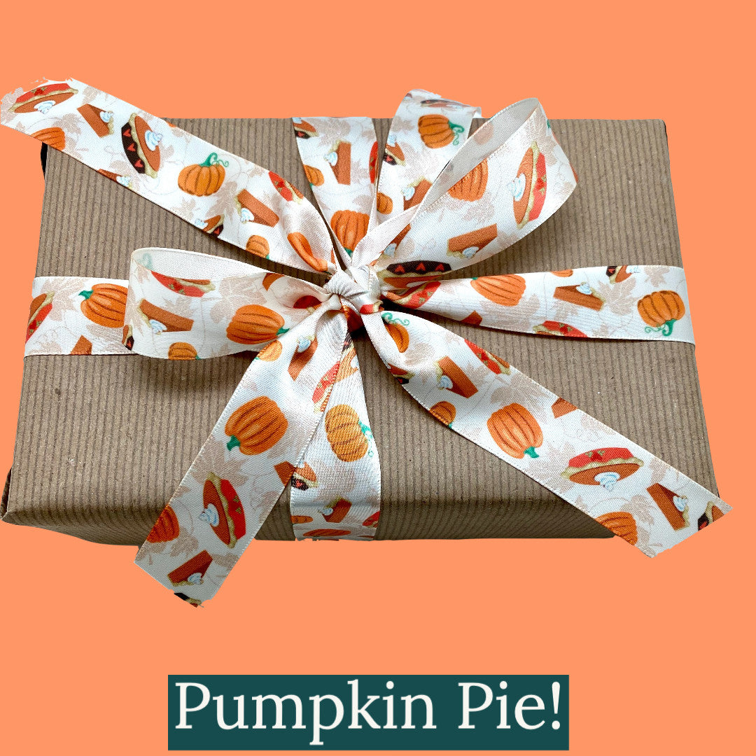 Our pumpkin pie ribbon makes for such a beautiful Fall gift! It only takes some plain brown paper to make a very special gift!