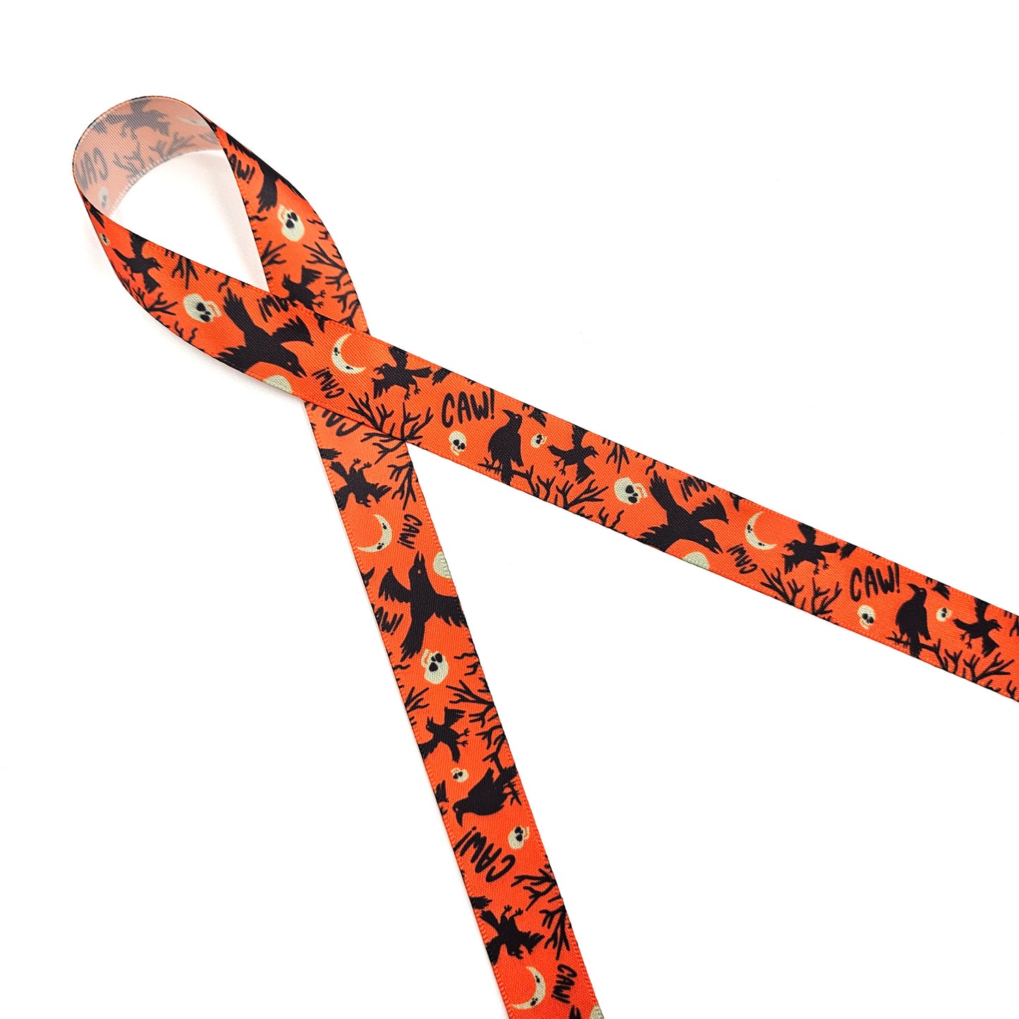 Ravens ribbon black on orange with a Retro theme printed on 5/8" and 7/8" satin