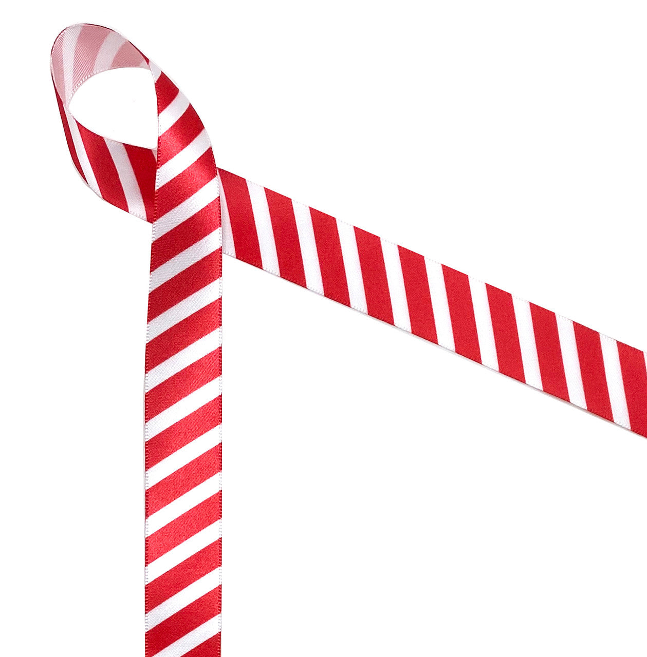 Red stripes on 7/8" white single face satin ribbon, 10 yards