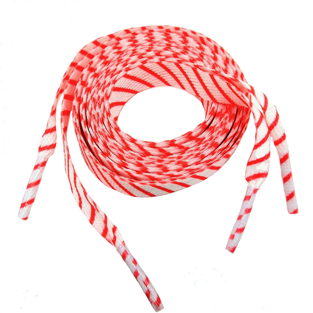 Striped shoelaces in red and white! Perfect for adding some splash to your sneakers!