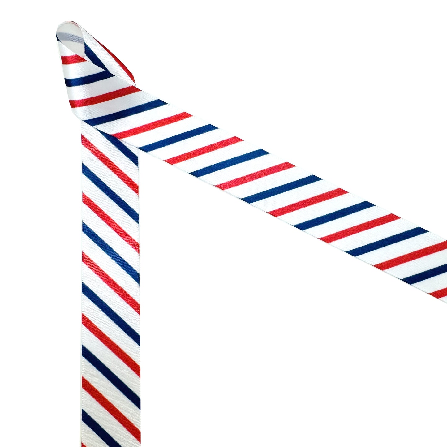Patriotic stripe ribbon red, white and blue  printed on 7/8" satin