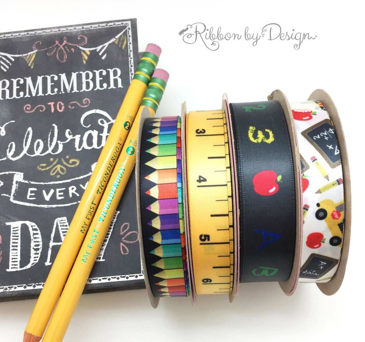 We love to mix and match! Our measuring tape ribbon goes perfectly with our school collection!