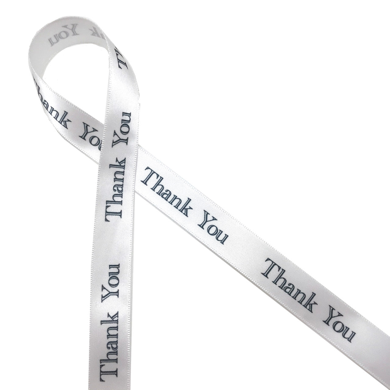 Thank you in black on white satin ribbon, 10 Yards