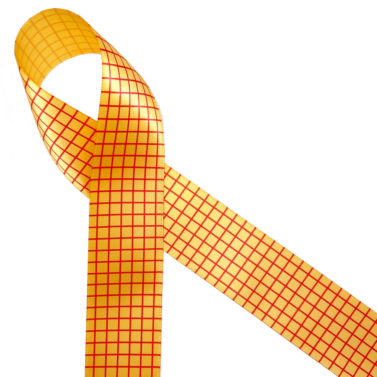 Plaid in yellow and red printed on 1.5" yellow satin ribbon is perfect for birthday parties,birthday parties, costume trim, tutu trim, gift wrap and cosplay. Use this ribbon for hair bows, quilting and crafts.  All our ribbon  is designed and printed in the USA