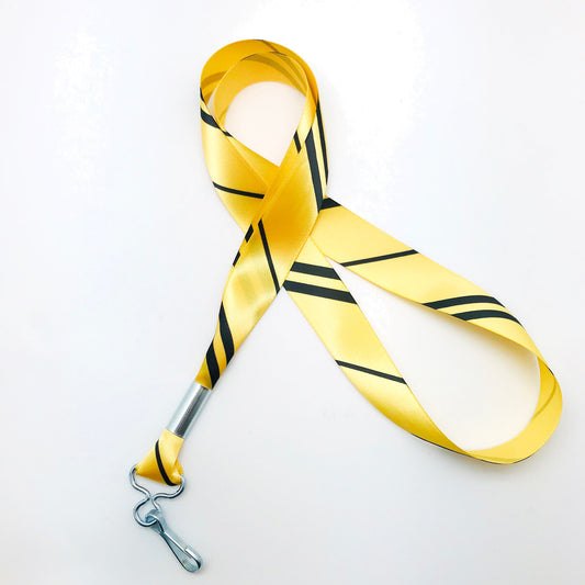 Ribbon lanyard in yellow and black  stripes printed on 7/8" yellow single face satin ribbon is a fun gift idea for all the Wizard fans on  your gift list. Perfect for events, parties and weddings too! All our products are designed, printed and assembled in the USA