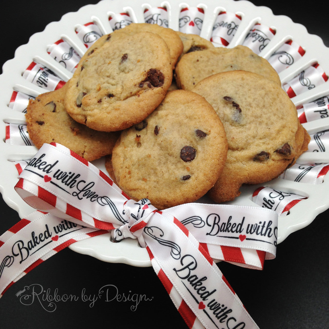 Mixing Baked with Love with our red and white stripes dresses up this cookie plate in style!
