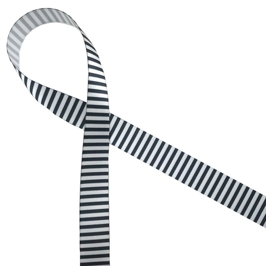 Black and white pinstripes on 5/8" white single face satin is the such a classic! Tie this ribbon for Halloween,  Father's Day, Christmas and more!